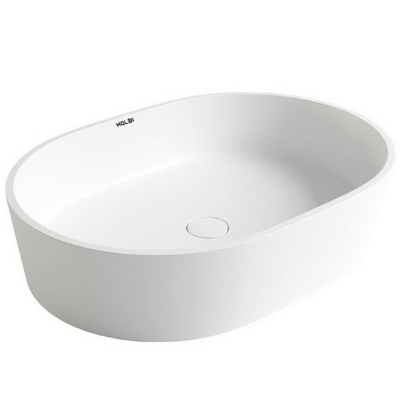 Раковина Holbi Ariel SR 56x40, из Soft Rock, белая матовая, с клапаном