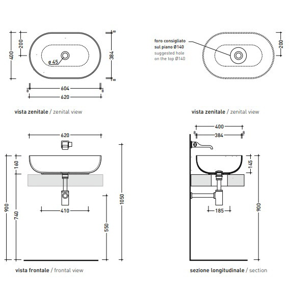 Раковина накладная Flaminia App 62х40 AP62AAV, Avana