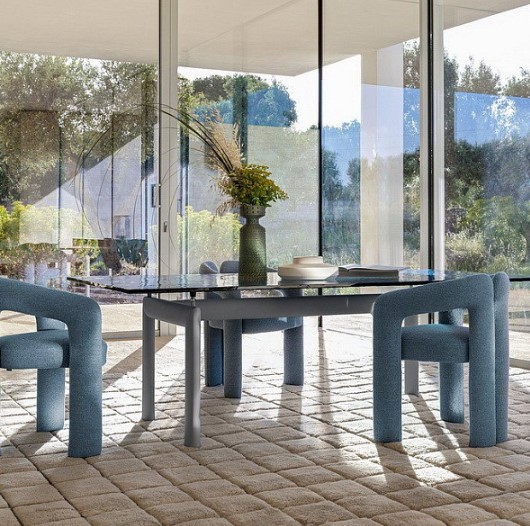 Стол Cassina Table tube d’avion 220х100, Aquamarine Fluted Glass