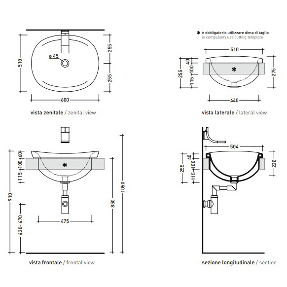 Раковина встраиваемая Flaminia IO 60x50 IO4260, белая