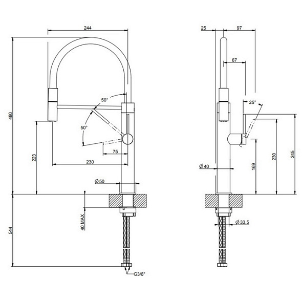 Смеситель для кухни Gessi 316 60012.707, брашированный черный