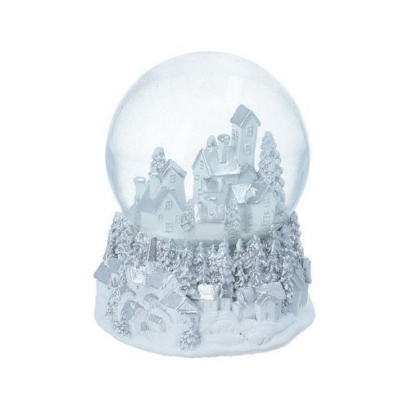 Снежный шар музыкальный "Серебристо-белая деревня" 17 см