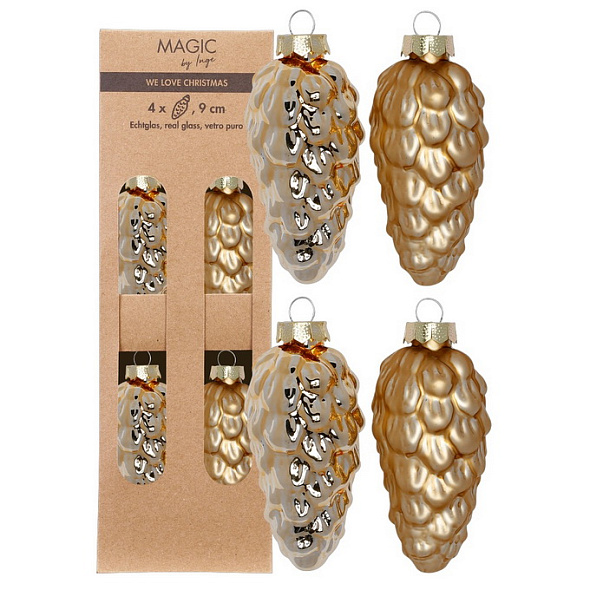 Набор елочных игрушек "Шишки" 9 см, 4 шт, цвет золото