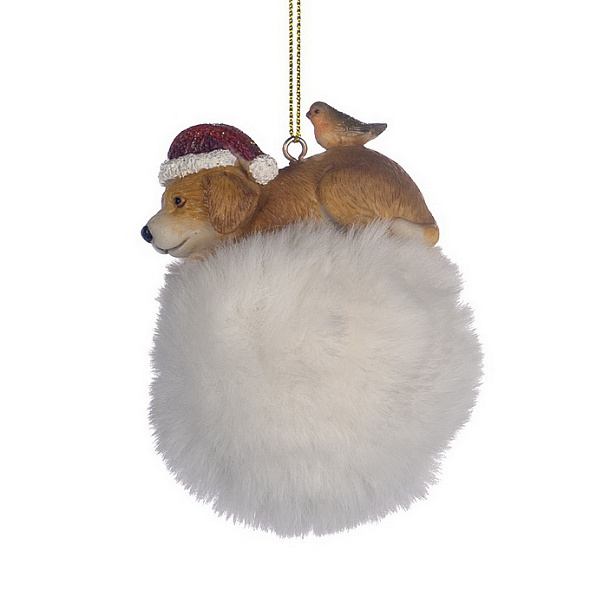 Елочная игрушка "Щенок на снежке" 8 см