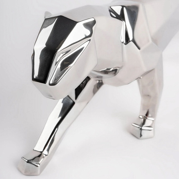 Статуэтка "Пантера оригами" 19х50х12 см, цвет серебро