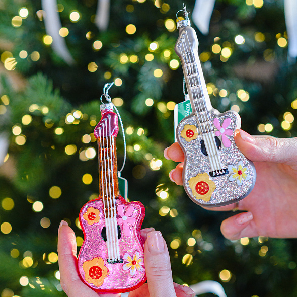 Елочная игрушка "Гитара" 15 см, розовая