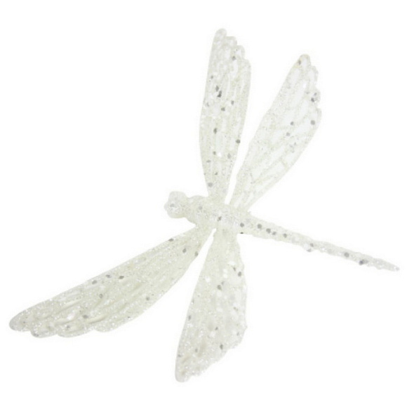 Елочная игрушка на клипсе "Белая сверкающая стрекоза" 14х18 см