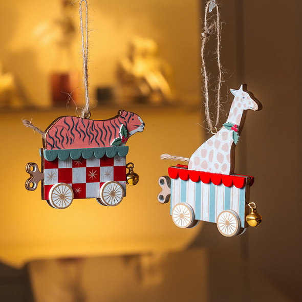 Игрушка на елку "Жираф в тележке" 10 см