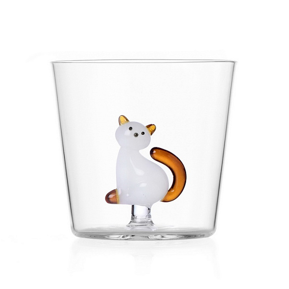 Стакан Tabby Cat 350 мл, белый кот с рыжим хвостом