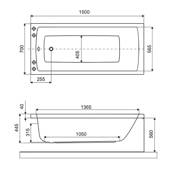 Ванна акриловая Excellent Aquaria 150x70, с ножками
