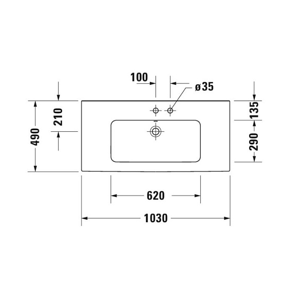 Раковина подвесная Duravit Me by Starck 103х49, WonderGliss, 23361000001