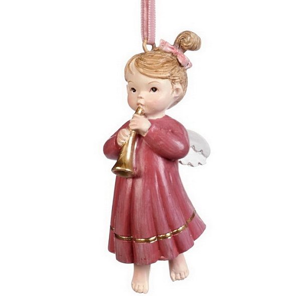 Новогодняя игрушка "Ангелочек с трубой" 8,5 см