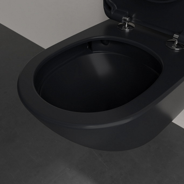 Унитаз Villeroy & Boch Antao 56х37, CeramicPlus, TwistFlush, с сиденьем, Pure Black