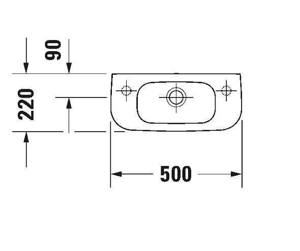 Раковина Duravit D-Code 50х22, отверстие справа, санфарфор