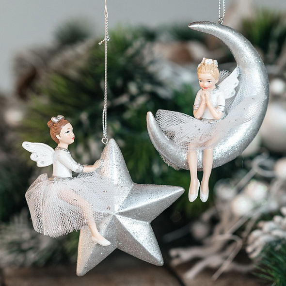 Новогодняя игрушка "Фея на звезде" 10,2 см