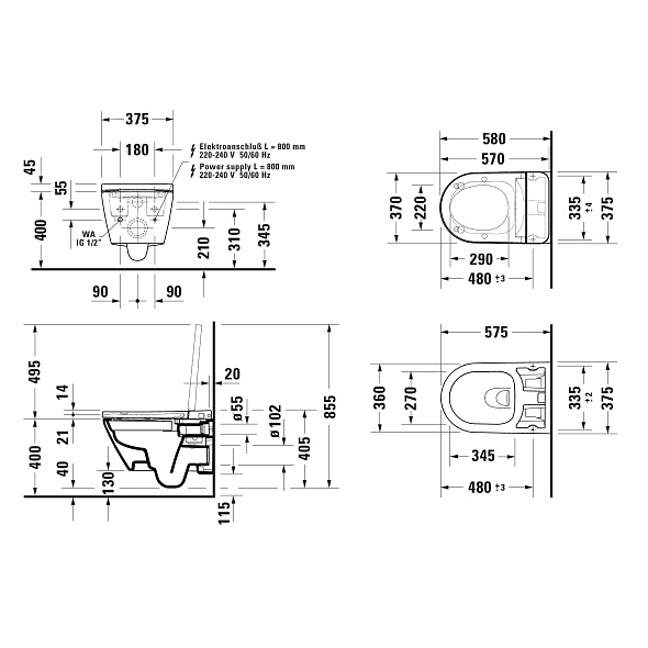 Электронный унитаз-биде Duravit SensoWash D-Neo, 58x37, с сиденьем