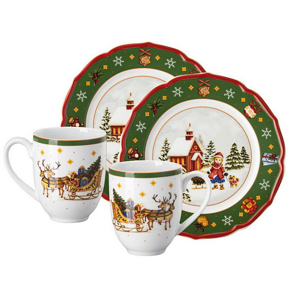 Набор чайный на 2 персоны Happy Wintertime, 4 предмета, зеленый