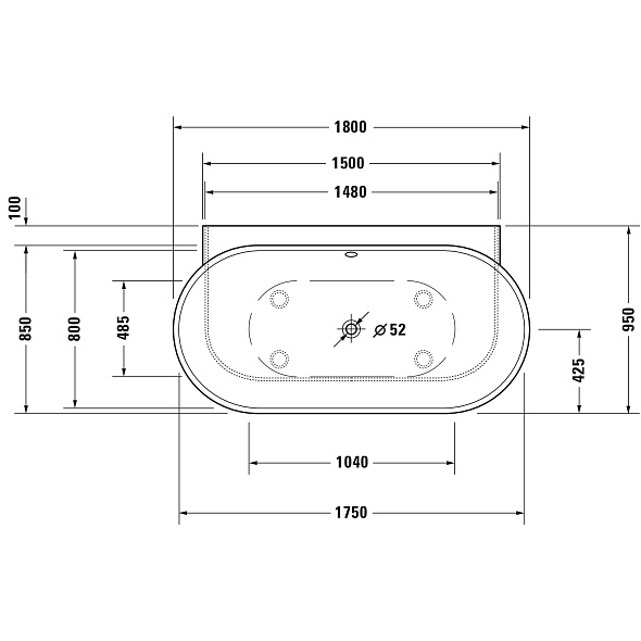 Ванна пристенная Duravit Luv 180х95, из камня DuraSolid®, матовая