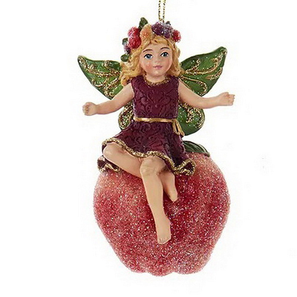 Елочная игрушка "Фея на яблоке" 9 см