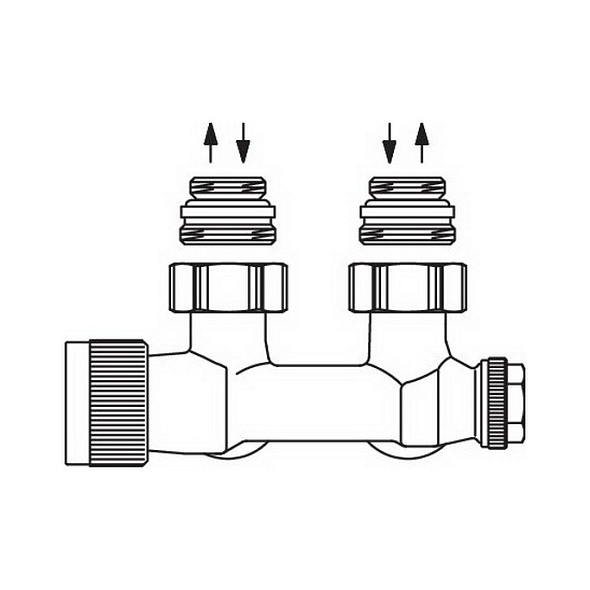 Узел подключения Oventrop Multiblock T, 1/2 НГ x 3/4 НР, угловой, с преднастройкой