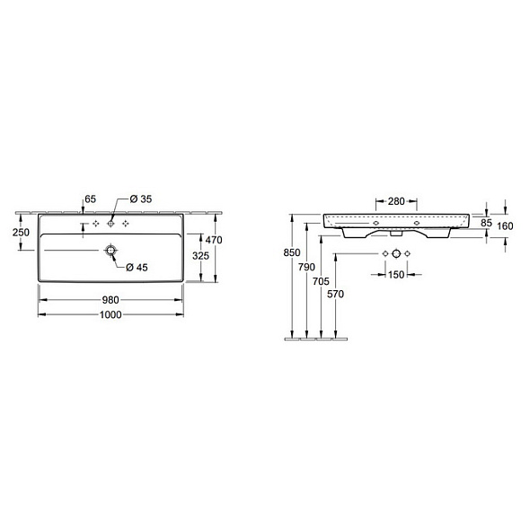 Раковина Villeroy & Boch Collaro 100х47 4A33A201, TitanCeram, без перелива, белая