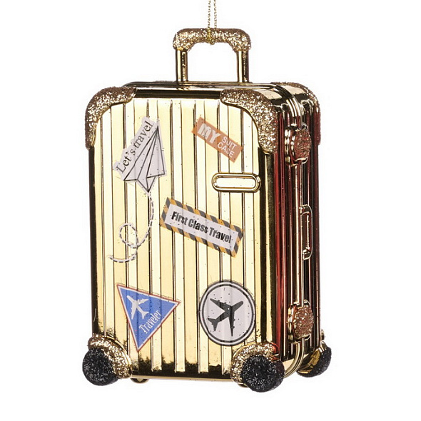Елочная игрушка "Чемодан золотой" 11 см