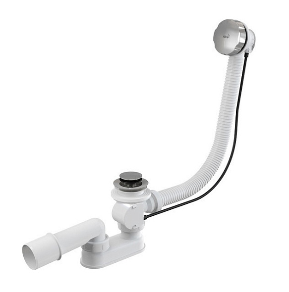 Сифон для ванны AlcaPlast siphon A55K-80-BL-01, 80 см, автомат, комплект, хром