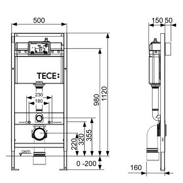 Комплект инсталляции TECE + кнопка TECE Solid 9240436, сталь, латунь с текстурой