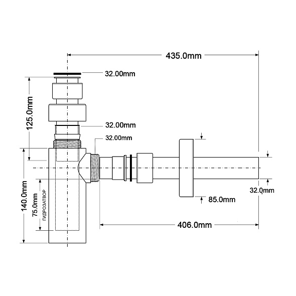 Сифон для раковины McAlpine CA32EU-CB, 1,1/4x32 мм, хром
