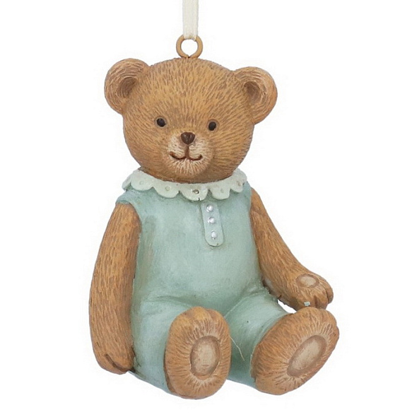 Елочная игрушка "Медведь в комбинезоне" 8 см, цвет зеленый