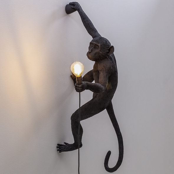 Лампа настенная Seletti Monkey Lamp Hanging 65 см, черная, версия 2