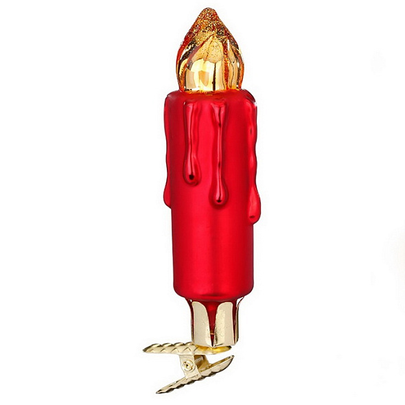 Елочная игрушка на клипсе "Свеча" 10,5 см, красная