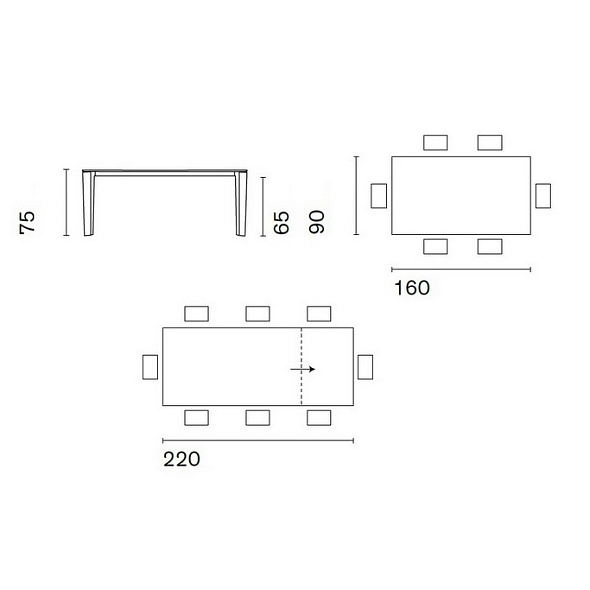 Стол Calligaris Delta 160(220)х90 CS4097, White glossy