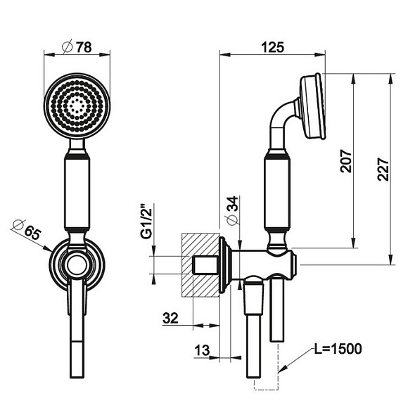 Комплект для душа Gessi Venti20 65123.726, брашированная теплая бронза PVD