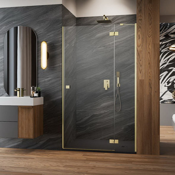 Распашная дверь Radaway Essenza 100х200, левая, прозрачное стекло 6 мм, матовое золото