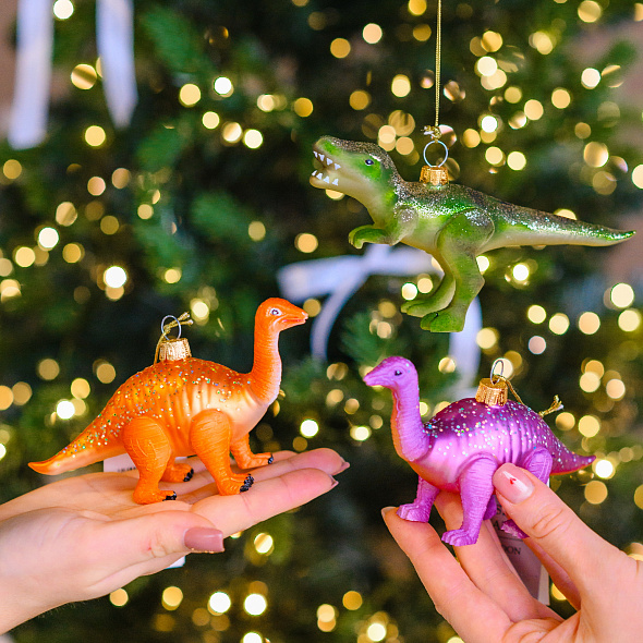 Елочная игрушка "Динозавр" 6х13 см, фиолетовый