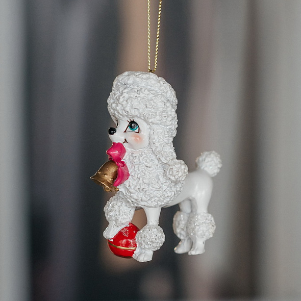 Новогодняя игрушка "Пудель с колокольчиком" 8,5 см
