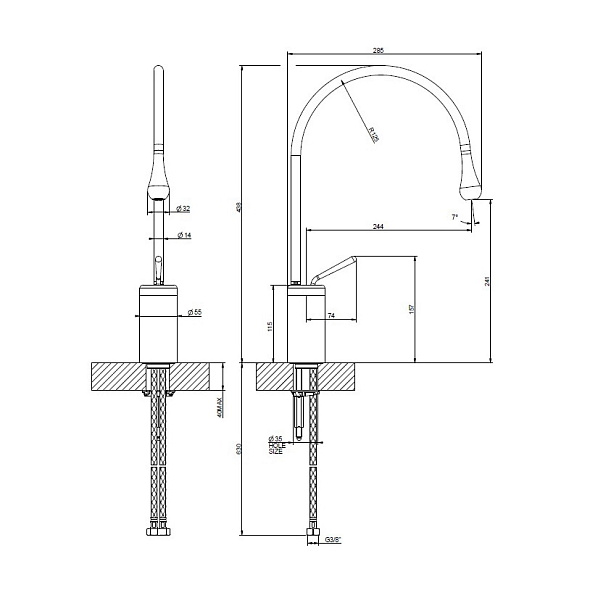 Смеситель для раковины Gessi Goccia 33605.147, брашированный хром