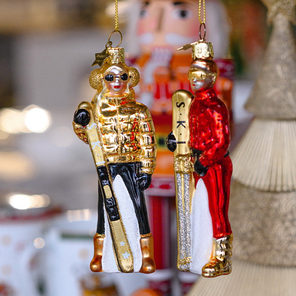 Елочная игрушка "Лыжник" 12,5 см, красный