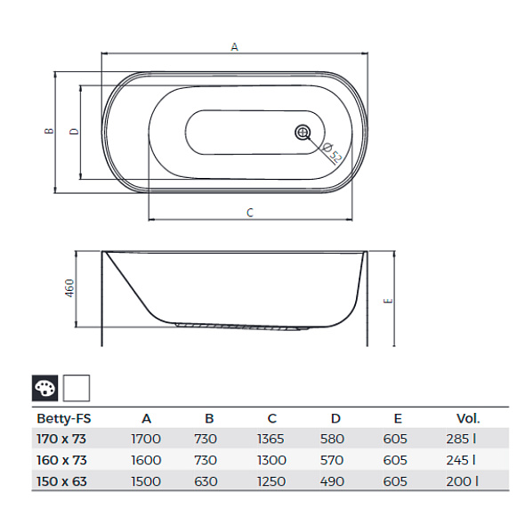 Ванна акриловая Kolpa-San Betty-FS 150X63, белая