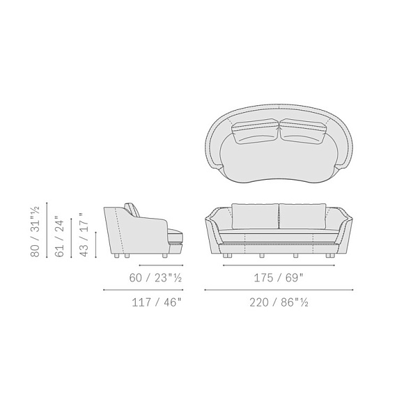 Диван Poltrona Frau Duo, 220 см