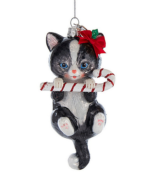 Игрушка на елку "Котик черный с леденцом" 12,7 см