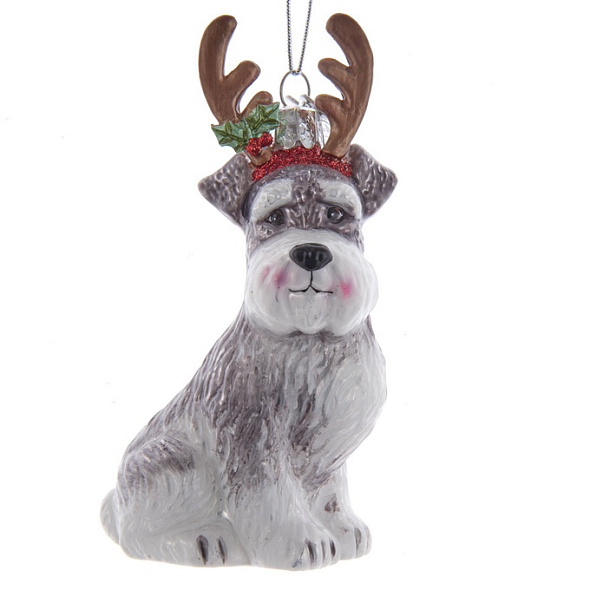 Новогодняя игрушка "Шнауцер с рожками" 10,2 см