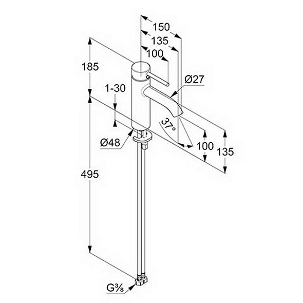 Смеситель для раковины Kludi Bozz 38282N576, брашированный никель
