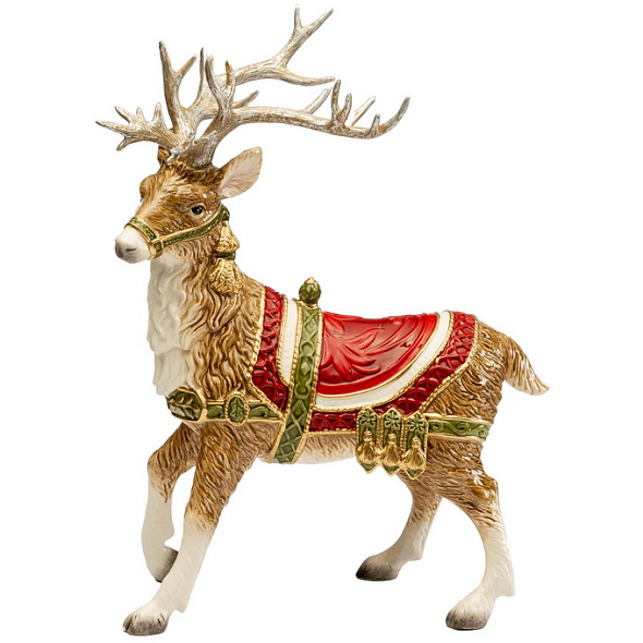 Фигурка "Олень с посеребренными рогами" 40 см, красная упряжка