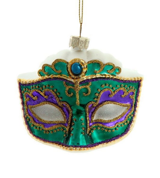 Новогодняя игрушка "Маска зеленая" 7,9 см