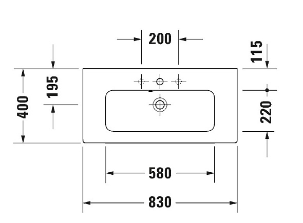 Раковина Duravit ME by Starck 83х40 2342830060, подвесная, белая