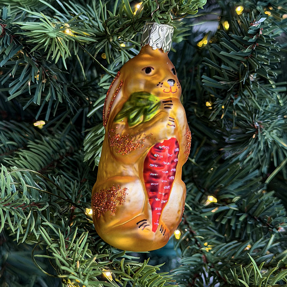 Елочная игрушка "Заяц с морковкой" 9,5 см