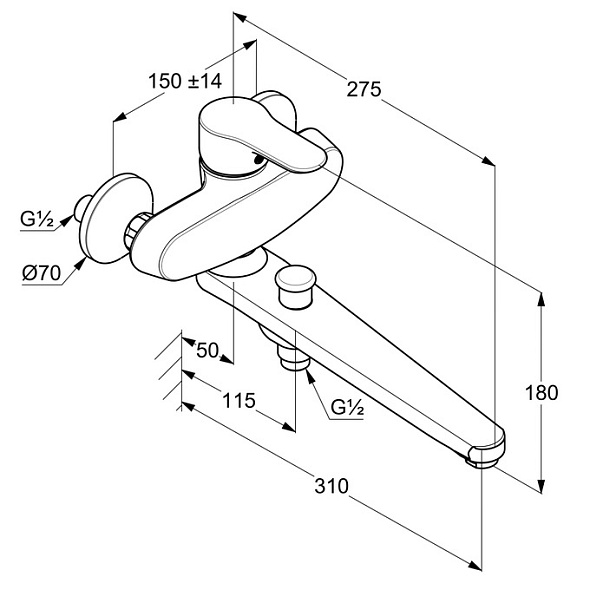Смеситель для ванны Kludi Objekta 324910575, хром