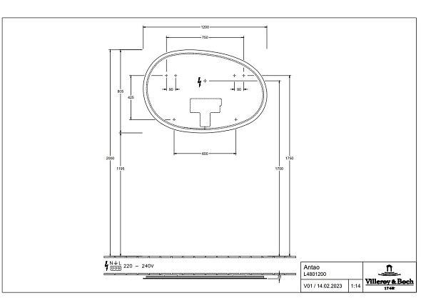 Зеркало с подсветкой Villeroy & Boch Antao 120х85 L4801200, без рамы